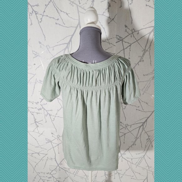 by Anthropologie Pastel Green Square Neck Ruched Tee - Picture 4 of 5